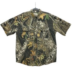 Field Staff Shirt Mens Large Camo Short Sleeve Mossy Oak Break Up Button Up